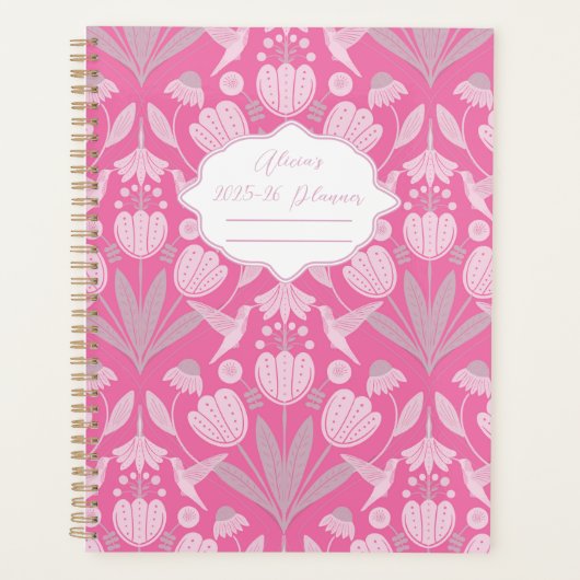 Pink Hummingbird Coquette Personalisiert Planer (Vorderseite)