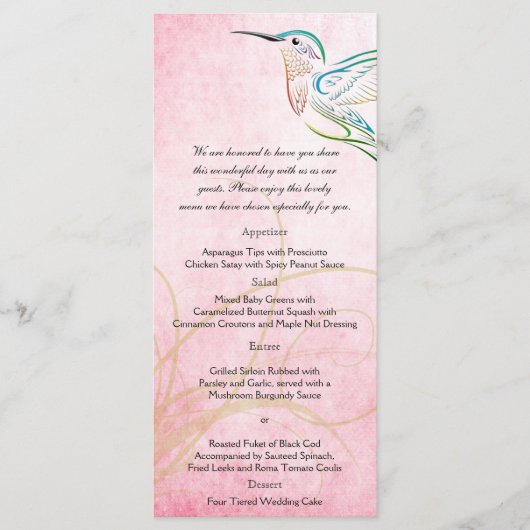 Pink Hummingbird Watercolor Wedding Menu Menükarte (Vorderseite)
