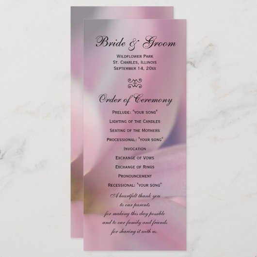 Pink Hyacinth Blume Hochzeitsprogramm Programm (Vorne/Hinten)