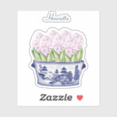 Pink Hyacinth Chinoiserie mit Name Vinyl Sticker (Blatt)