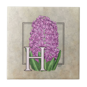 Pink Hyacinth Floral Monogram Fliese