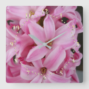 pink hyacinth flower quadratische wanduhr