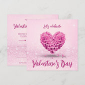Pink Hyacinth Heart Happy Valentine's Day Party Einladung (Vorne/Hinten)