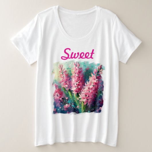 Pink Hyacinths Blumengemälde Große Größe T-Shirt (Design vorne)