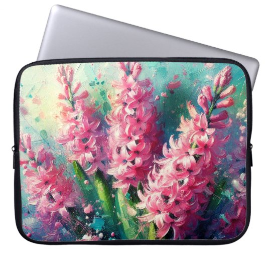 Pink Hyacinths Blumengemälde Laptopschutzhülle (Vorderseite)
