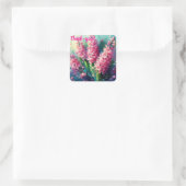 Pink Hyacinths Blumengemälde Quadratischer Aufkleber (Tasche)