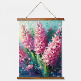 Pink Hyacinths Blumengemälde Wandteppich Mit Holzrahmen