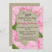 Pink Hydrangea 50. Geburtstag Einladung (Vorne/Hinten)