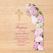 Pink Hydrangea Arch Baptism Acryleinladungen (Vorderseite)