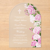 Pink Hydrangea Arch Wedding Acryleinladungen (Vorderseite)