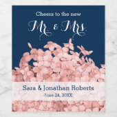 Pink Hydrangea auf Personalisierter Hochzeit von N Weinetikett (Einzelnes Label)