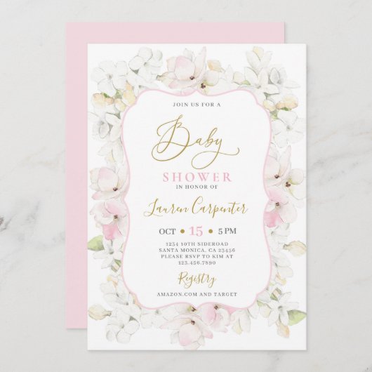 Pink Hydrangea Baby Shower Girl Einladung (Vorne/Hinten)