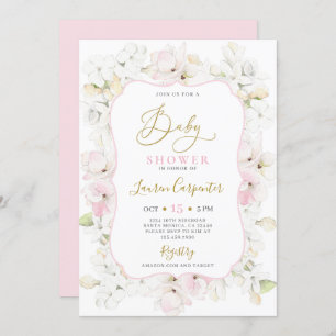 Pink Hydrangea Baby Shower Girl Einladung