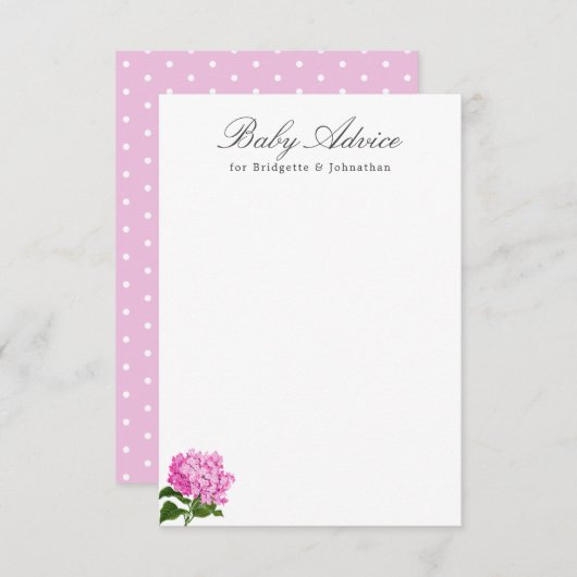 Pink Hydrangea Babyberatungskarte Begleitkarte (Vorne/Hinten)