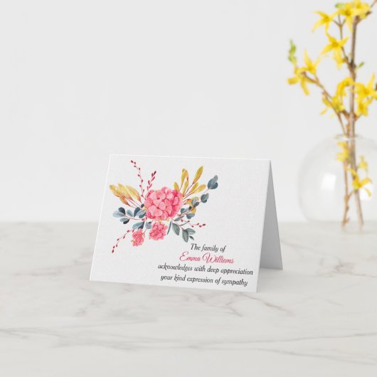 Pink Hydrangea Beileid Vielen Dank Karte (Gelbe Blume)