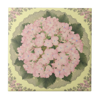 Pink Hydrangea Bloms Gelbe Keramik Tile Fliese