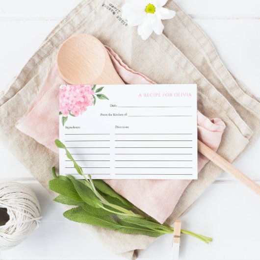 Pink Hydrangea Bloom Rezept Card Begleitkarte