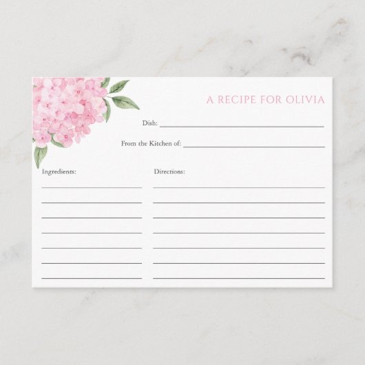 Pink Hydrangea Bloom Rezept Card Begleitkarte (Vorderseite)