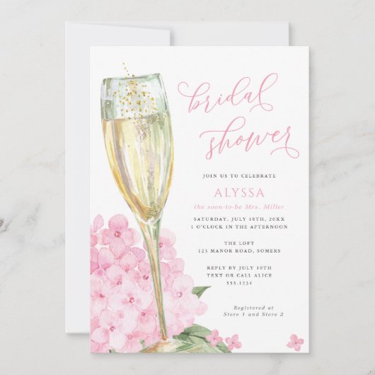 Pink Hydrangea Blooms Brautparty Einladung (Vorderseite)