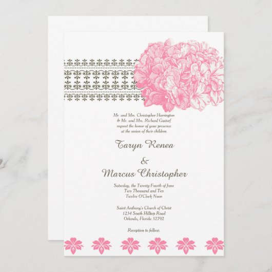 Pink Hydrangea Bloral 12x18 Wedding Einladung (Vorne/Hinten)