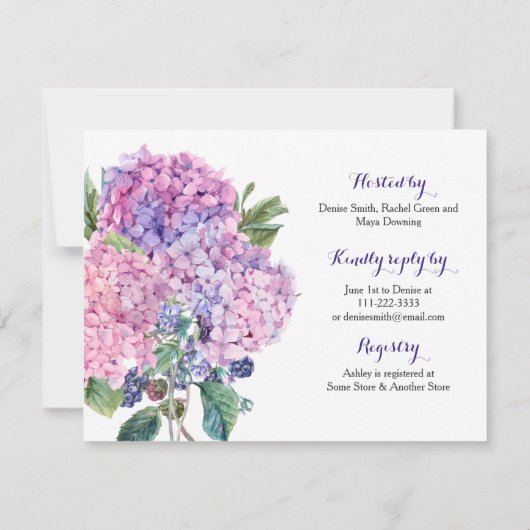 Pink Hydrangea Bloral Bridal Dusche Einladung (Rückseite)