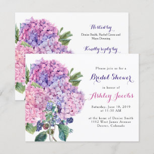 Pink Hydrangea Bloral Bridal Dusche Einladung