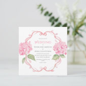 Pink Hydrangea Bloral Wedding Einladung (Stehend Vorderseite)