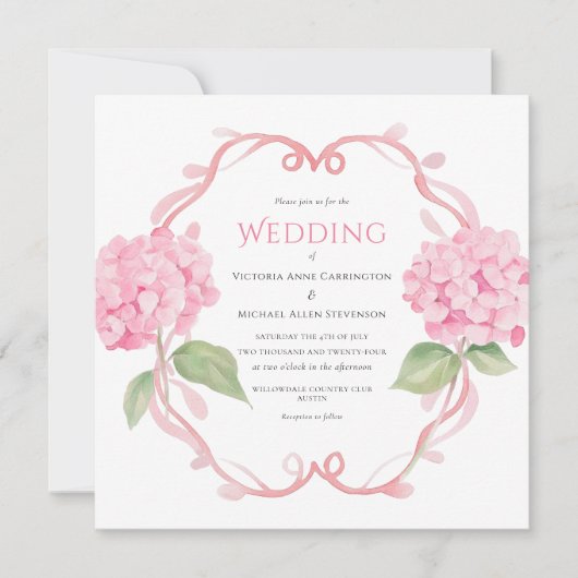 Pink Hydrangea Bloral Wedding Einladung (Vorderseite)