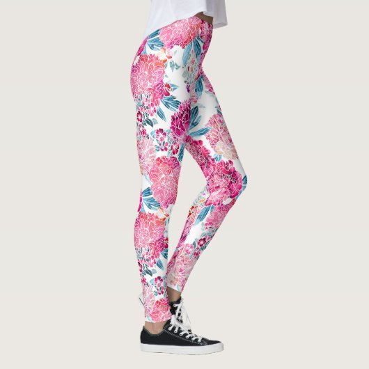 Pink Hydrangea Blume Big Blossom Farbenfroh  Leggings (Rechts)