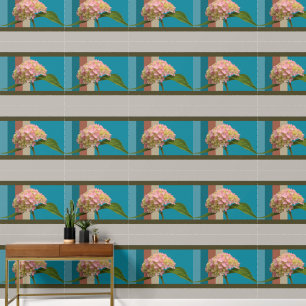 Pink Hydrangea Blume Blue Aqua Grau-braunes Muster Tapete