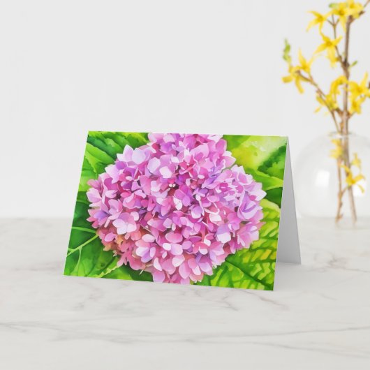Pink Hydrangea-Blume Blühen Wasserfarben Karte (Gelbe Blume)