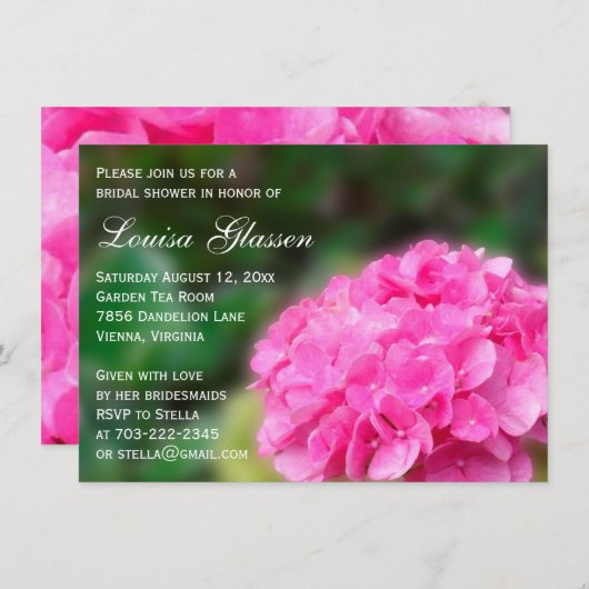 Pink Hydrangea Blume Bridal Dusche Einladung (Vorne/Hinten)
