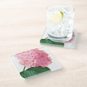 Pink Hydrangea Blume Glass Untersetzer (Schrägansicht)