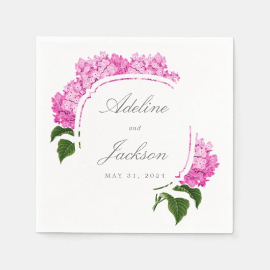 Pink Hydrangea Blume Namen und Hochzeitstag Serviette (Vorderseite)