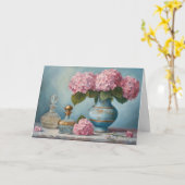 Pink Hydrangea Blume und Vintage Parfümflaschen Karte (Gelbe Blume)