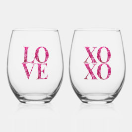 Pink Hydrangea Blumenbriefe LIEBE XOXO Paar Weinglas Ohne Stiel