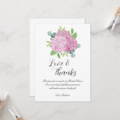 Pink Hydrangea Botanisches Brautparty Vielen Dank Karte (Vorderseite/Rückseite Beispiel)