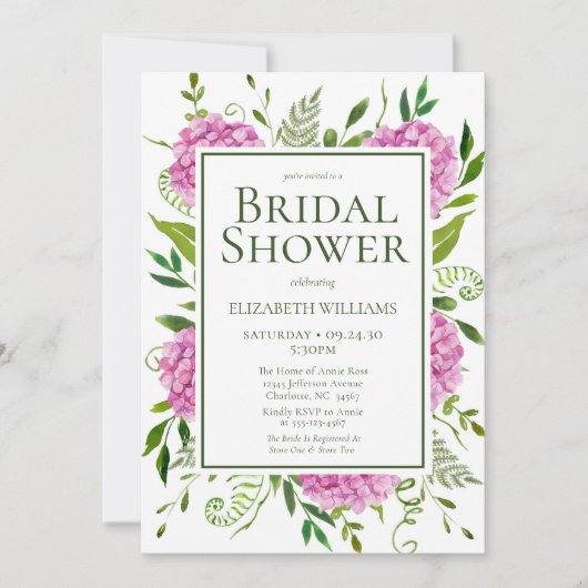 Pink-Hydrangea-Brautparty Einladung (Vorderseite)