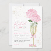 Pink Hydrangea Brautparty Gold Champagne Einladung (Vorderseite)