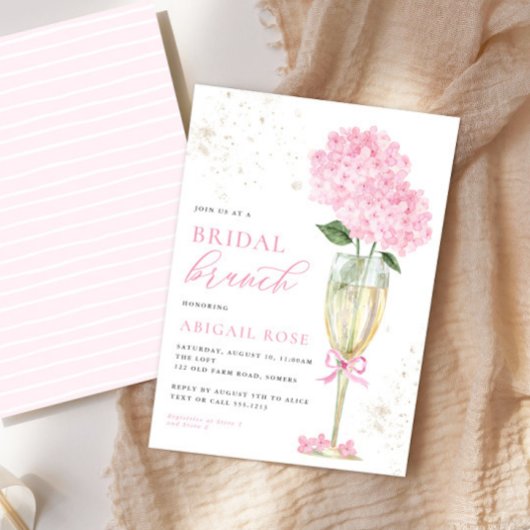 Pink Hydrangea Bridal Brunch Gold Champagne Einladung