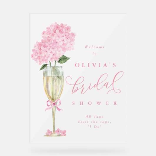 Pink Hydrangea & Champagner Dusche Herzlich Willko Acrylschild (Vorderseite)