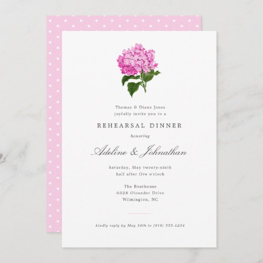 Pink Hydrangea Elegantes Probe Abendessen Einladung (Vorne/Hinten)