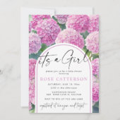 Pink Hydrangea Es ist eine Girl Baby Dusche Einladung (Vorderseite)