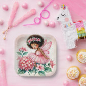 Pink Hydrangea Fairy Black Girl Watercolor Pappteller (Party)