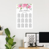 Pink Hydrangea Floral 12 Tische SITZENDE CHART Poster (Heimbüro)