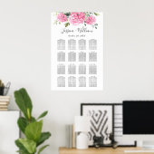 Pink Hydrangea Floral 16 Tische SITZENDE CHART Poster (Heimbüro)
