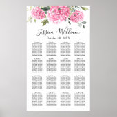 Pink Hydrangea Floral 16 Tische SITZENDE CHART Poster (Vorne)