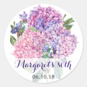 Pink Hydrangea Floral 80. Geburtstag Runder Aufkleber