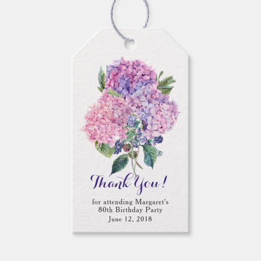 Pink Hydrangea Floral 80. Geburtstag Vielen Dank Geschenkanhänger (Vorderseite)