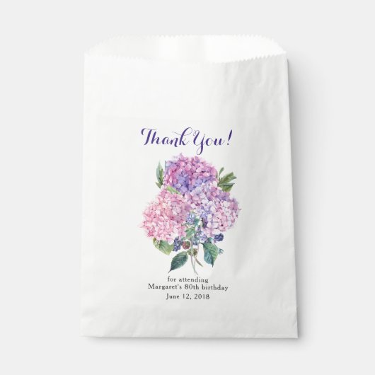 Pink Hydrangea Floral 80. Geburtstag Vielen Dank Geschenktütchen (Vorderseite)